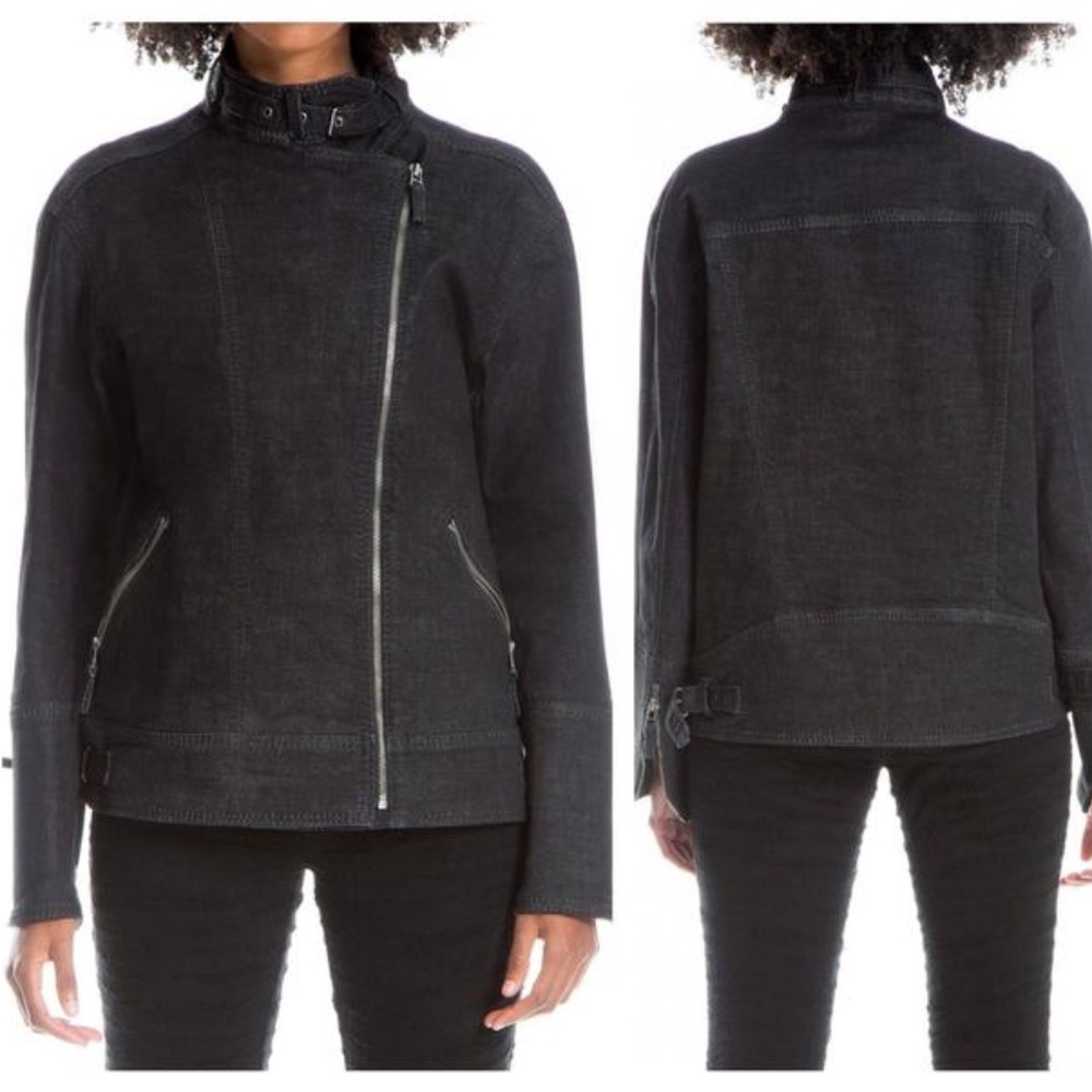 NWT Max Studio black stretch denim moto jacket